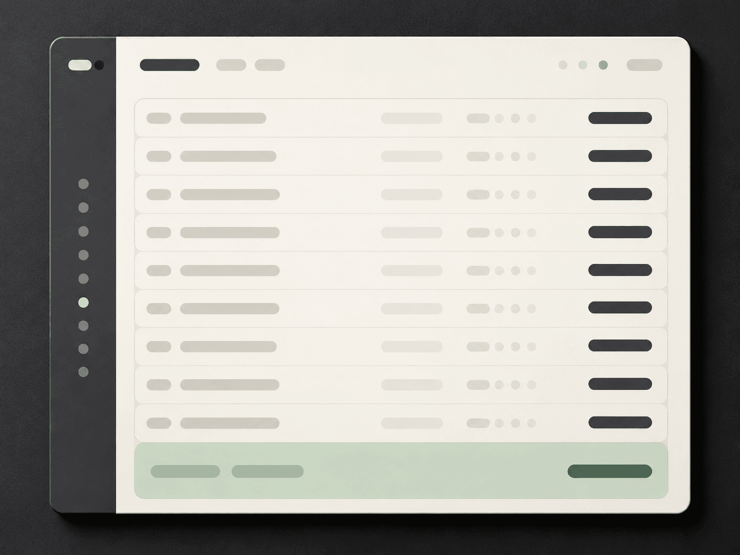 Structured subscription ledger with aligned rows and a running total