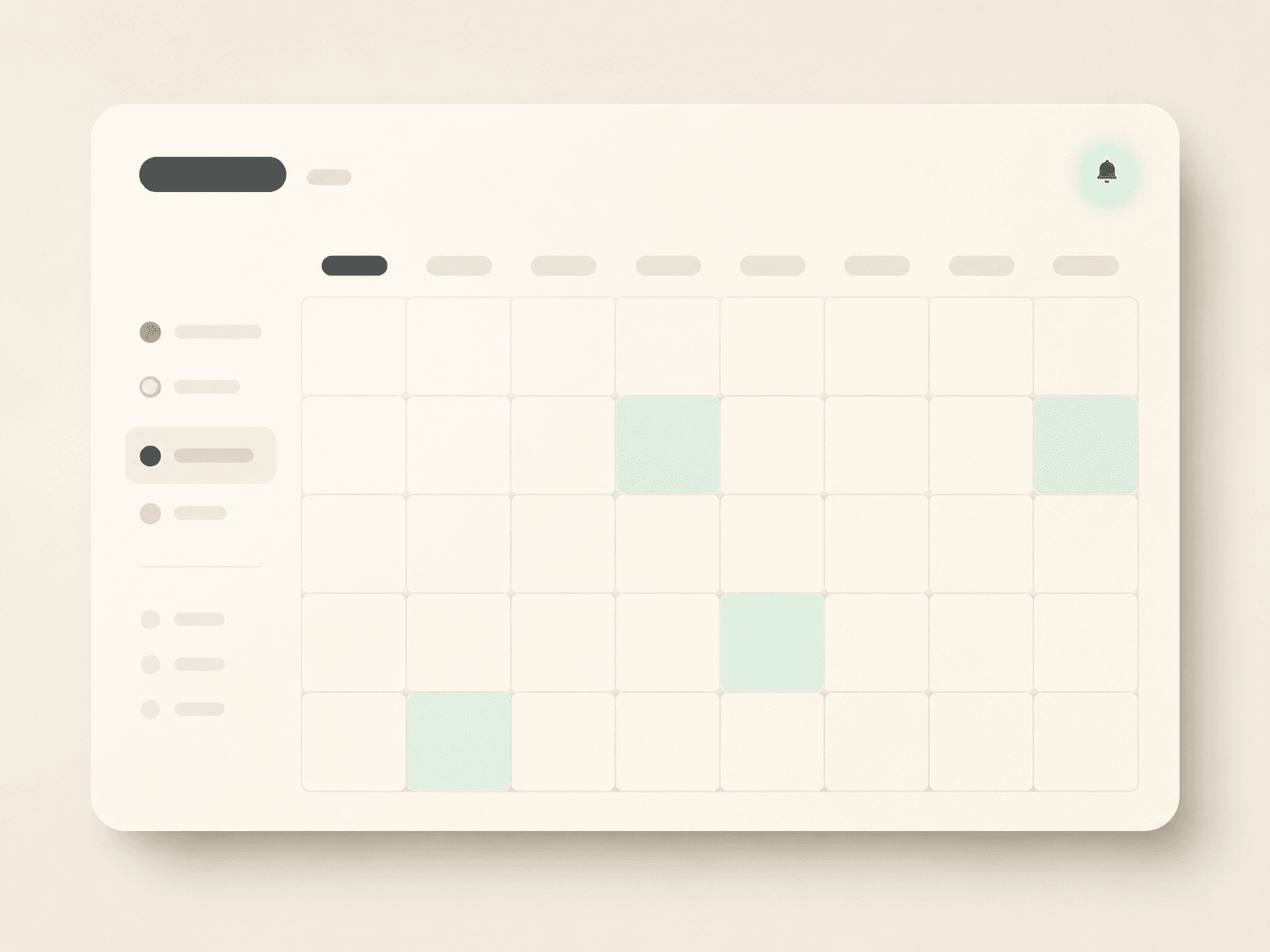 Renewal calendar with highlighted due dates and a reminder bell
