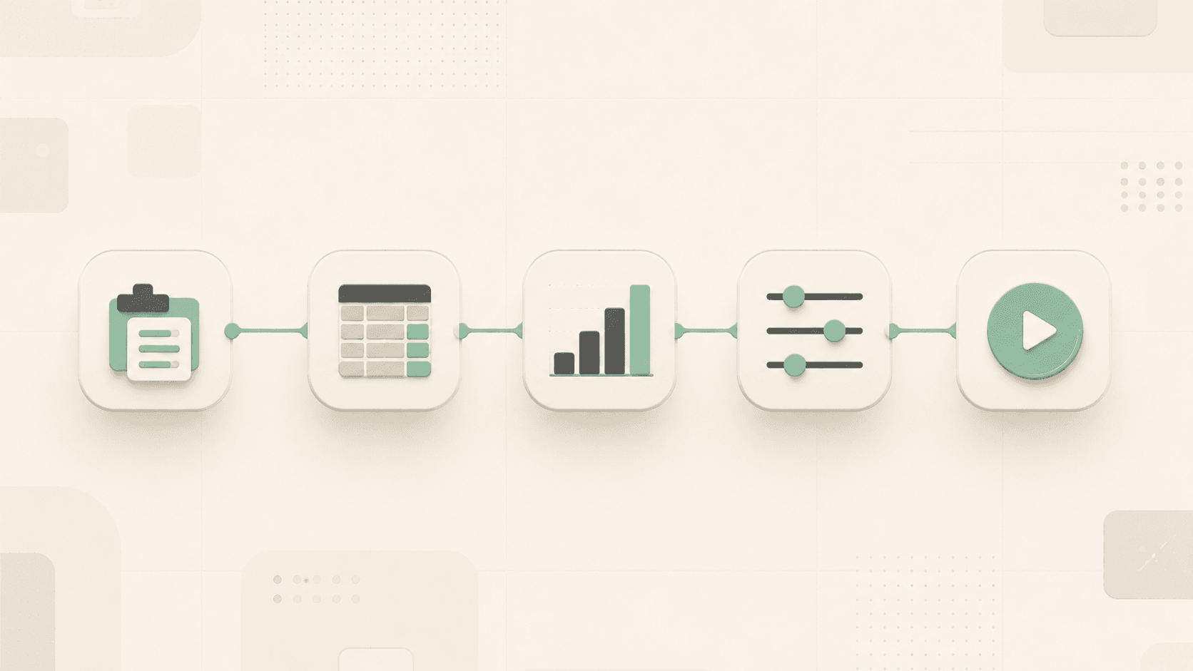 Five-step flow: paste, ledger, chart, adjust, play